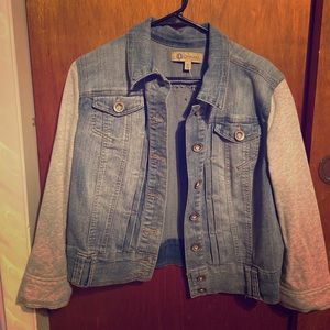 Denim Jacket with Sweatshirt Sleeves